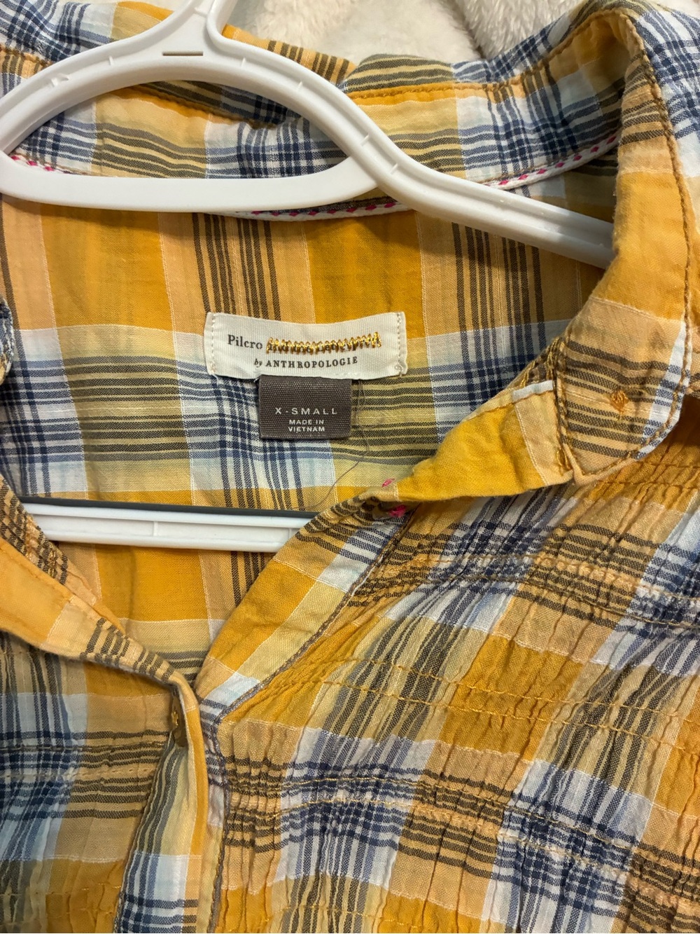 Pilcro Yellow and Blue Plaid Button-Down Shirt